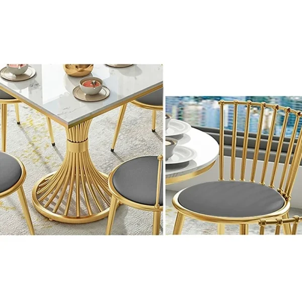 4 Seater Dining Table In Iron With Marble Top and Gold Powder Coated Finished