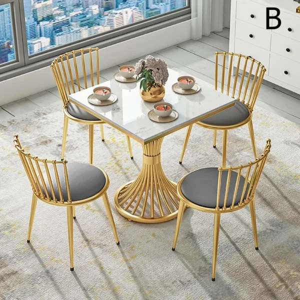 4 Seater Dining Table In Iron With Marble Top and Gold Powder Coated Finished