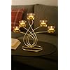 Elegant 5-Arm T-Light Candle Holder | Gold Metal Stand with Glass Cups | Home Décor Accent (Golden and Glass)