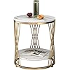 Decoration Crown Round Coffee Table End Table Metal Sofa Side Tables, Small Creative Corner Table for Living Room Balcony Bedroom Nightstand Home Décor Furniture (Golden White)