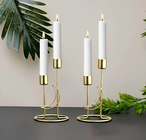 Modern Crescent Moon Candle Holders/Gold Metal Stand Set of 2 /Decorative Table Centerpiece/Golden Home Decor/Diwali Decoration