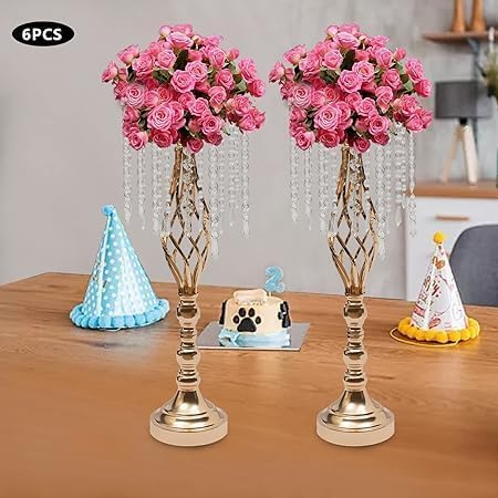 Crystal Flower Candle Holder Stand,Golden Crystal Candle Holder Stand for Table Centerpieces,Table Wedding Flower Vase, Candlesticks Home Decor