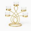 Elegant 5-Arm T-Light Candle Holder | Gold Metal Stand with Glass Cups | Home Décor Accent (Golden and Glass)