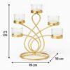 Elegant 5-Arm T-Light Candle Holder | Gold Metal Stand with Glass Cups | Home Décor Accent (Golden and Glass)