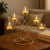 Elegant 5-Arm T-Light Candle Holder | Gold Metal Stand with Glass Cups | Home Décor Accent (Golden and Glass)