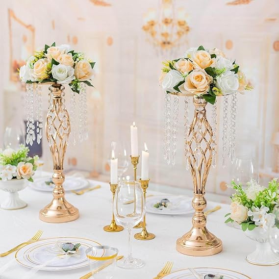 Crystal Flower Candle Holder Stand,Golden Crystal Candle Holder Stand for Table Centerpieces,Table Wedding Flower Vase, Candlesticks Home Decor