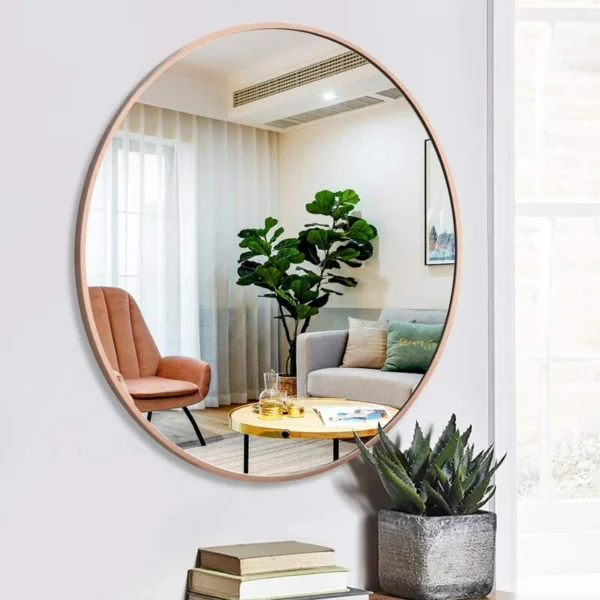 RoseGold Round Mirror in Steel Frame