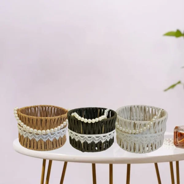 Round Rafia Basket With Beads Handle