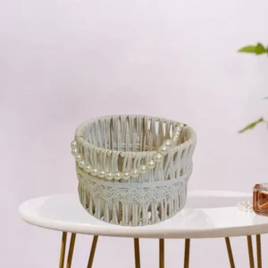 Round Rafia Basket With Beads Handle