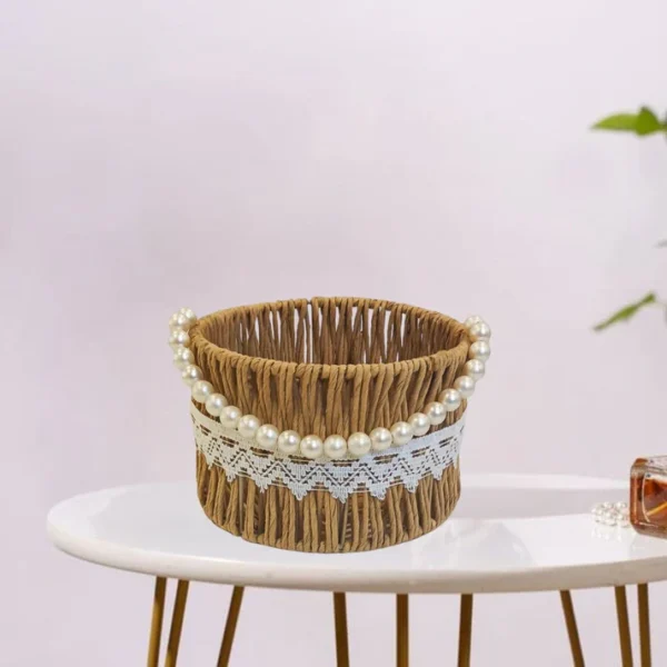 Round Rafia Basket With Beads Handle