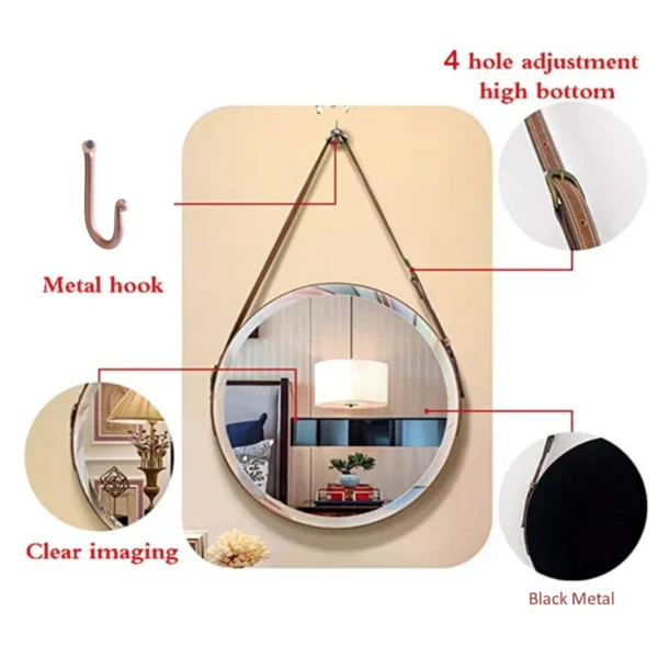 Vintage_Leather_Rectangular_Mirror Round Hanging Mirror with Leather Strap- Rose Gold