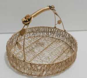 Gold Round Metal Baskit, Wire Basket